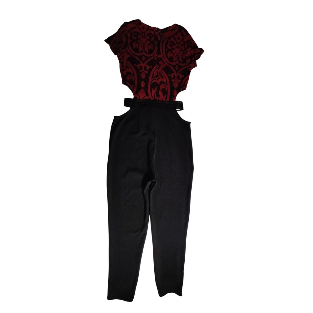 Papaya Women Red Black Damask Cutout Jumpsuit Size M Made in USA J1344-E